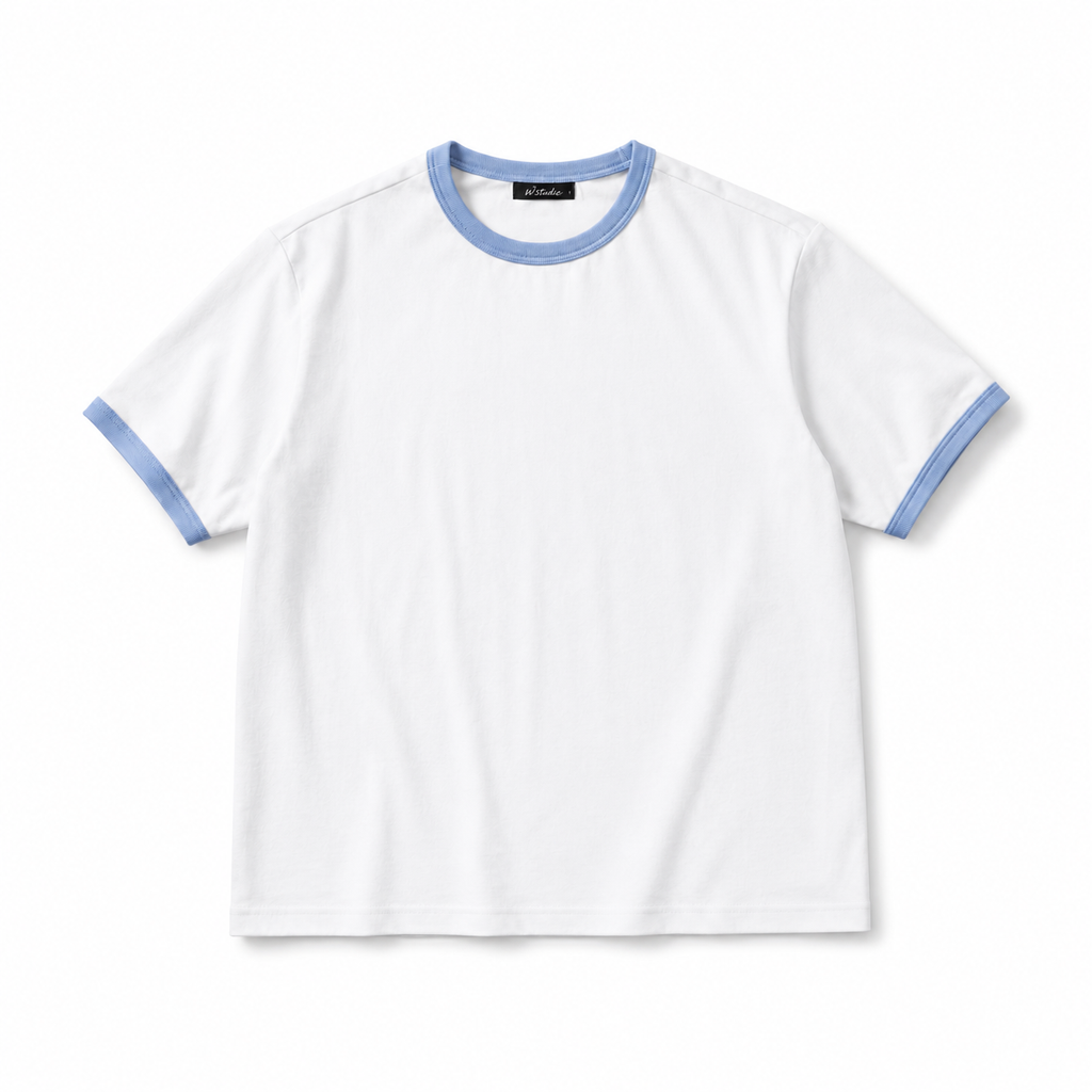 Ringer Tee — White / Baby Blue