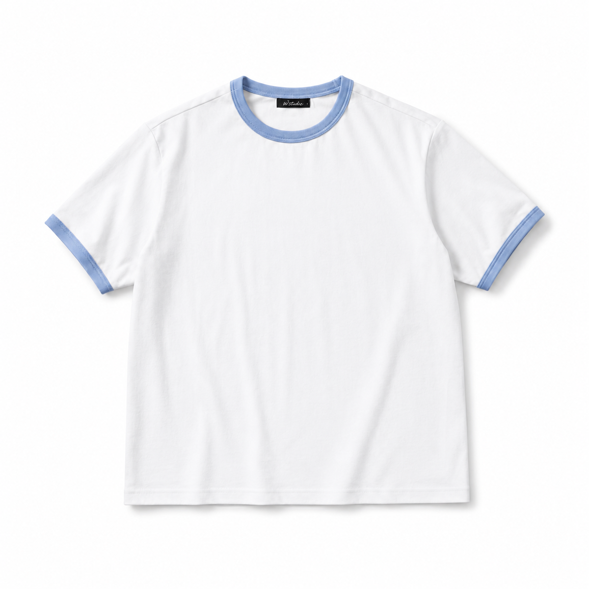 Ringer Tee — White / Baby Blue