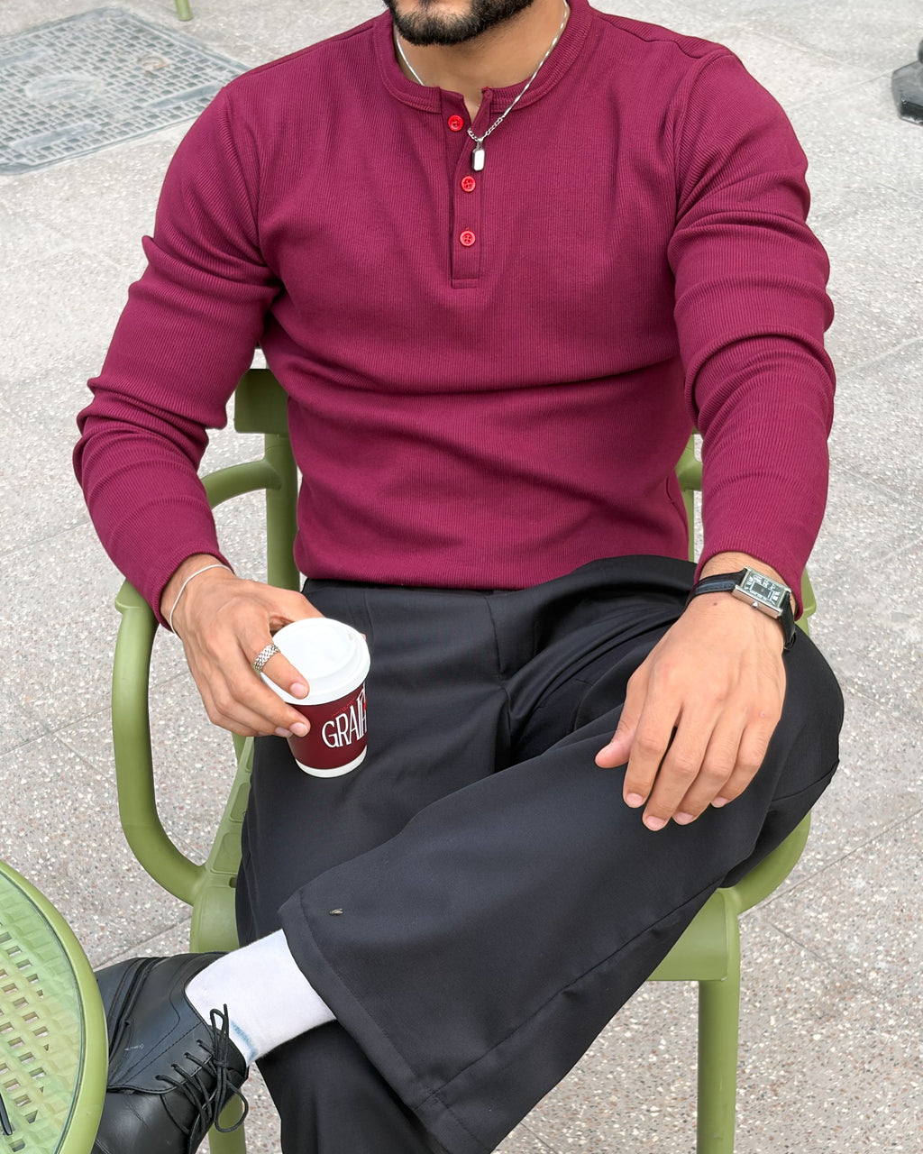 Wstudios Henley T-Shirt(Burgundy)