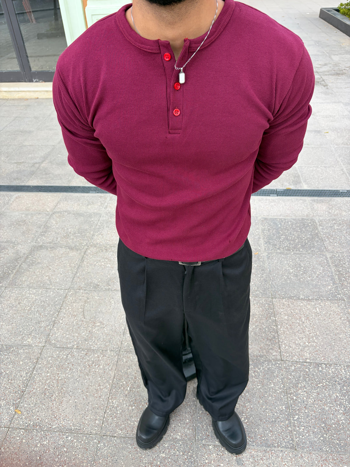 Wstudios Henley T-Shirt(Burgundy)