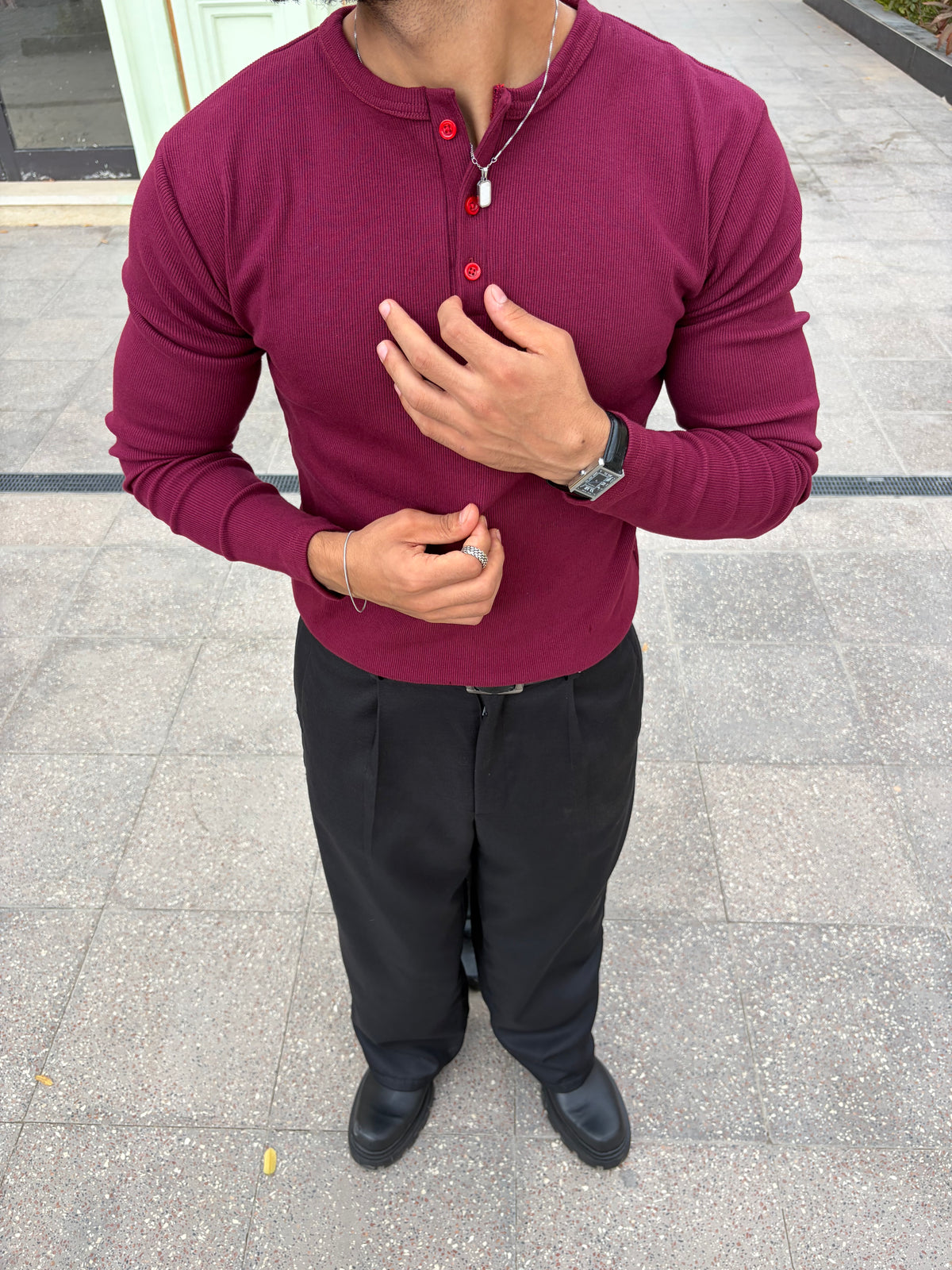Wstudios Henley T-Shirt(Burgundy)